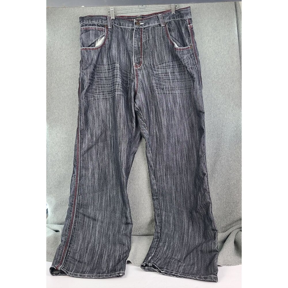 Direct Blue Y2K Gray Black Jeans Skater Embroidered Jeans Red Cross 40/32